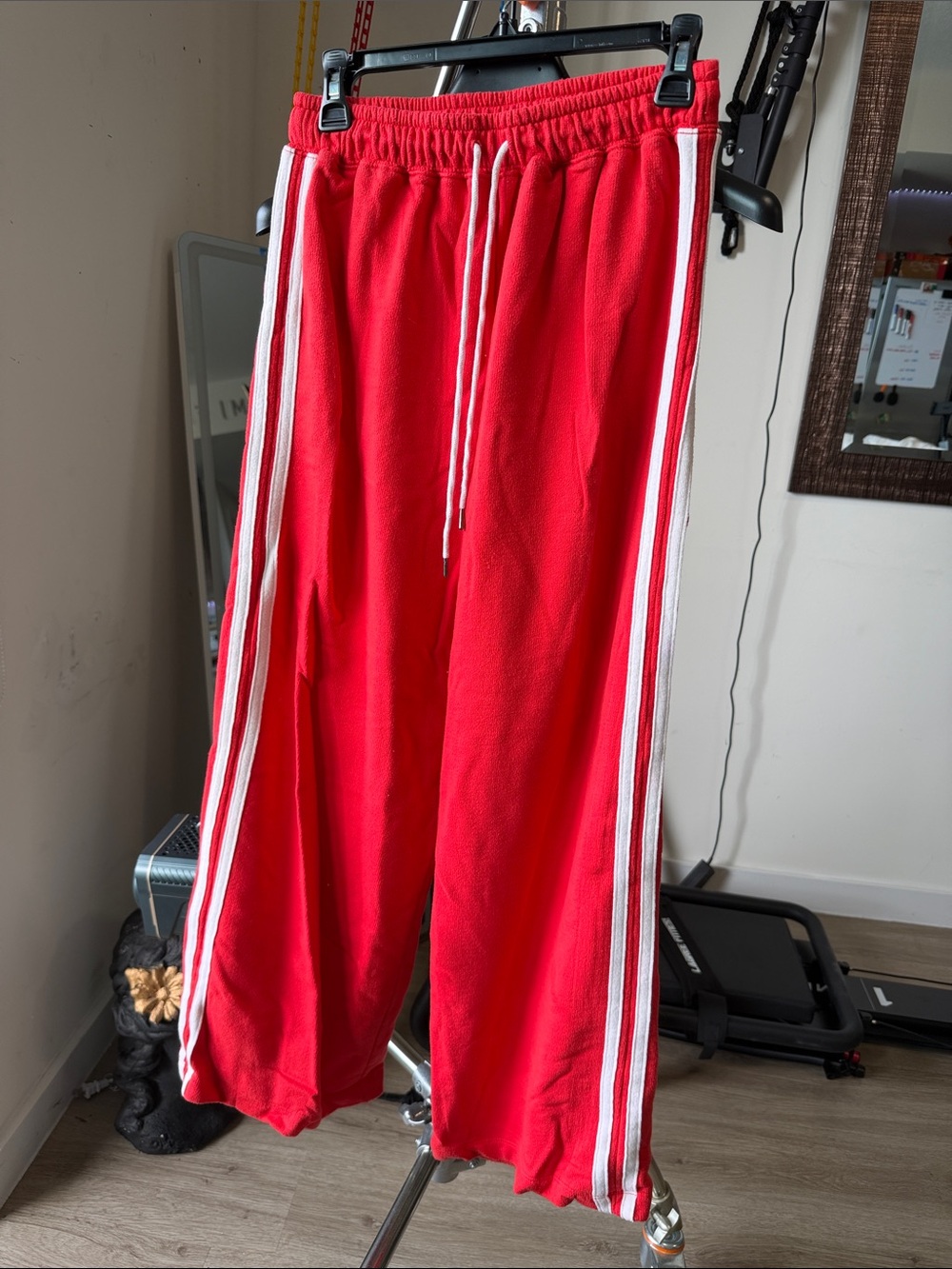 Women’s Red Track Pants with White Side Stripes